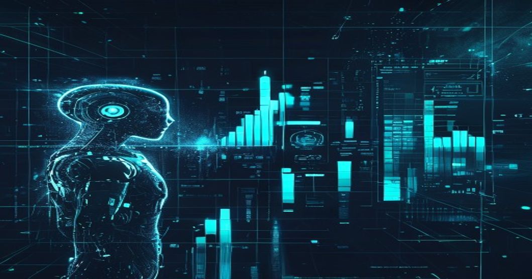 Failed AI robot disintegrating into pixels beside a successful AI dashboard