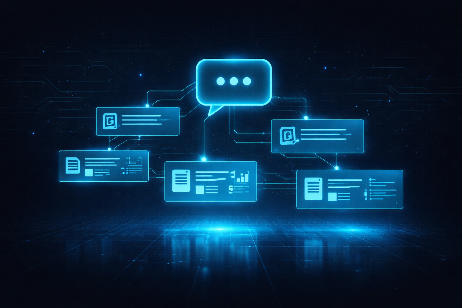 Holographic AI training chatbot interface linked to SOP source documents